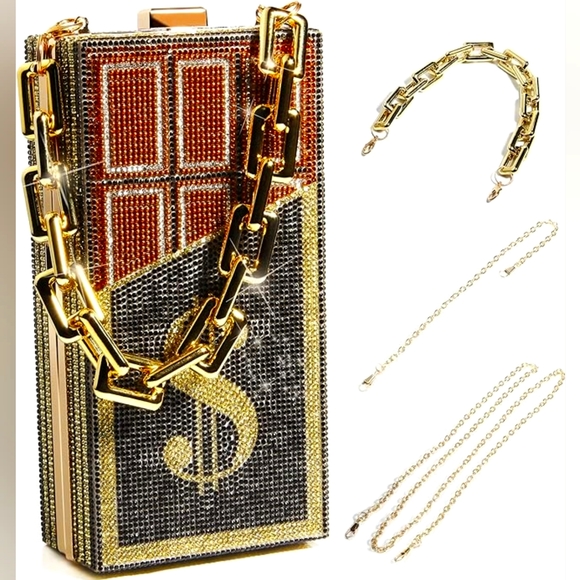 Beautiful Black, Brown & Gold Crystal $ Purse